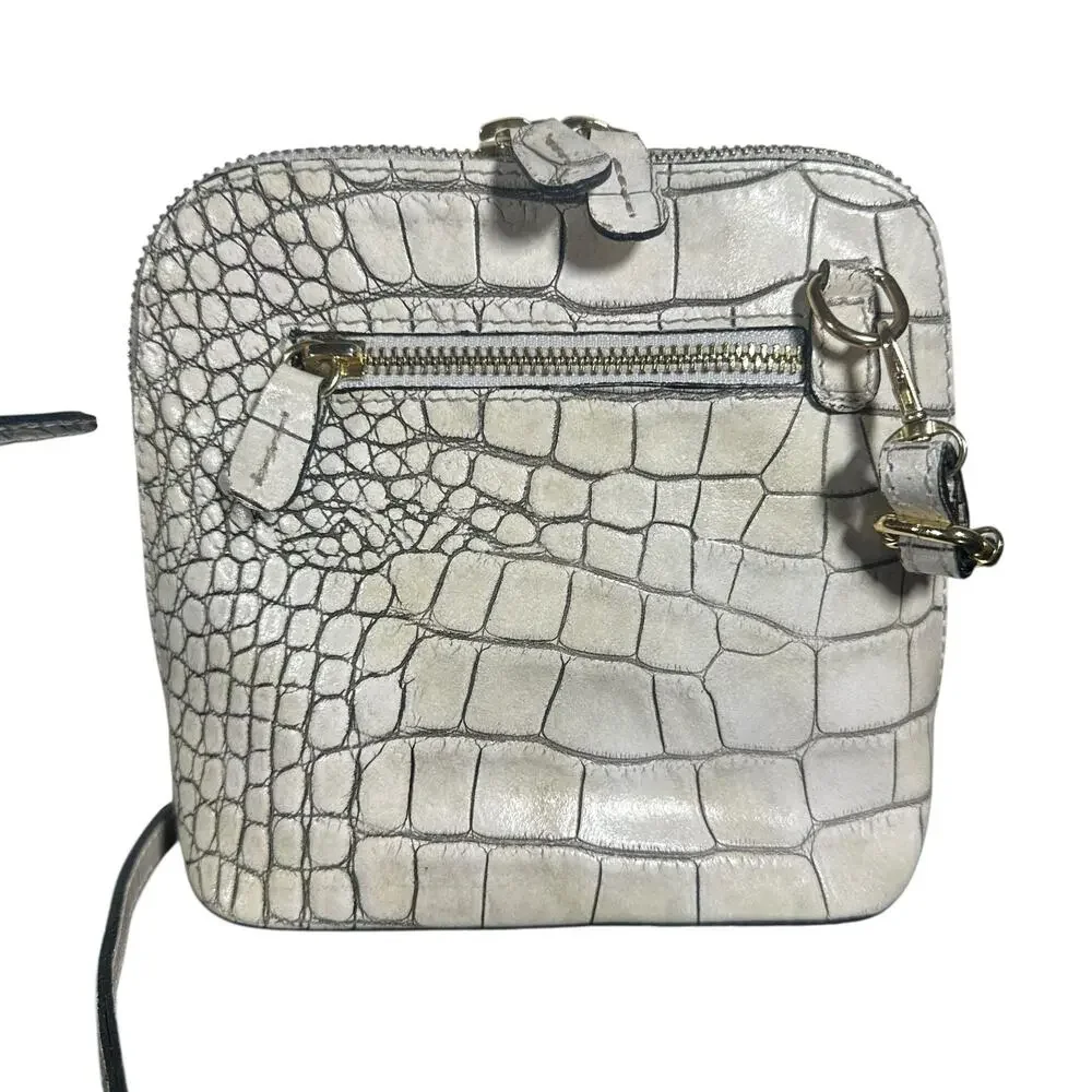 Pratesi Volterra Cream Croc Embossed Italian Leather Crossbody Bag